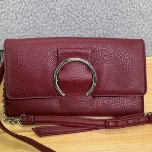Nine West Wallet Purse Red Leather Crossbody Clutch Snap Closure Shoulder‎ Bag